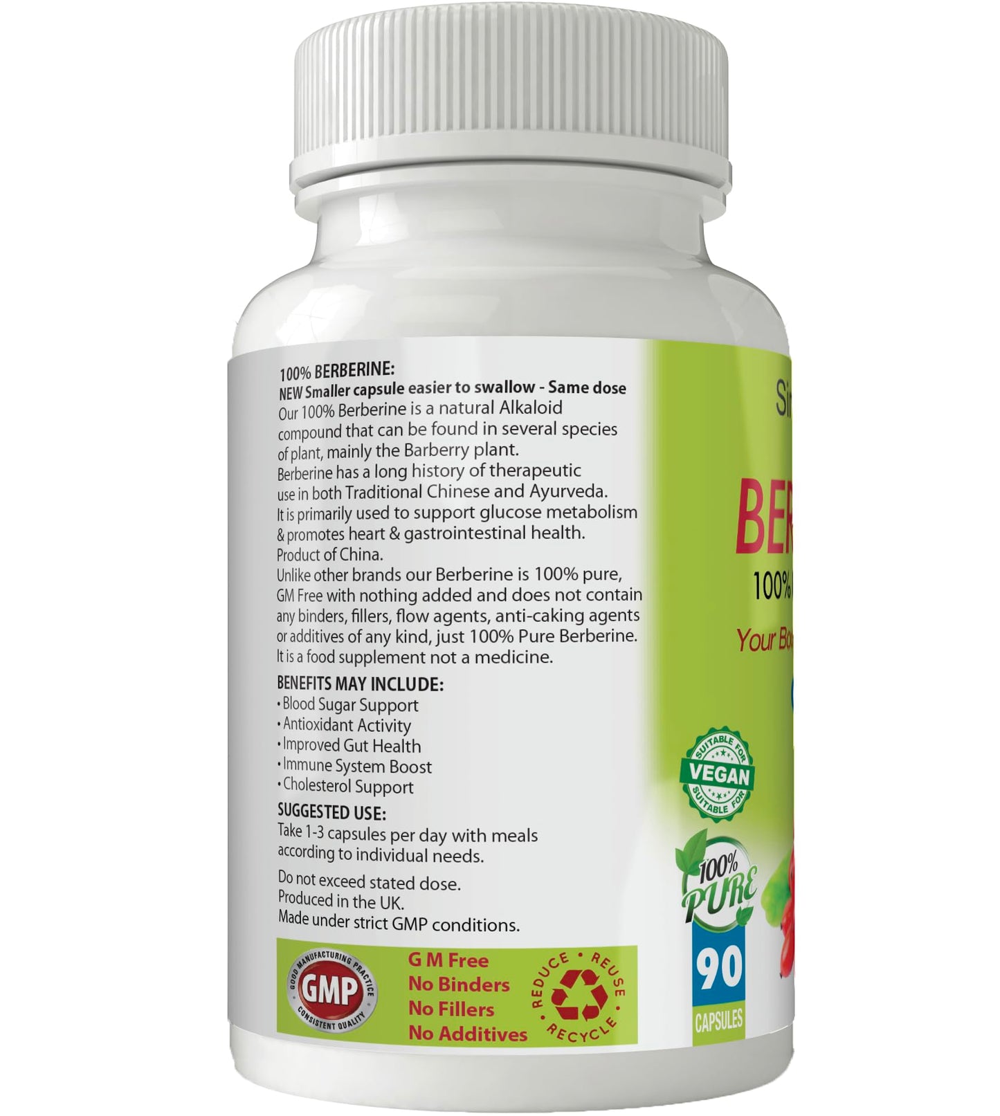 Simply Pure 100% Natural Berberine Capsules x 90, 500mg, Gluten Free, GM Free, Vegan