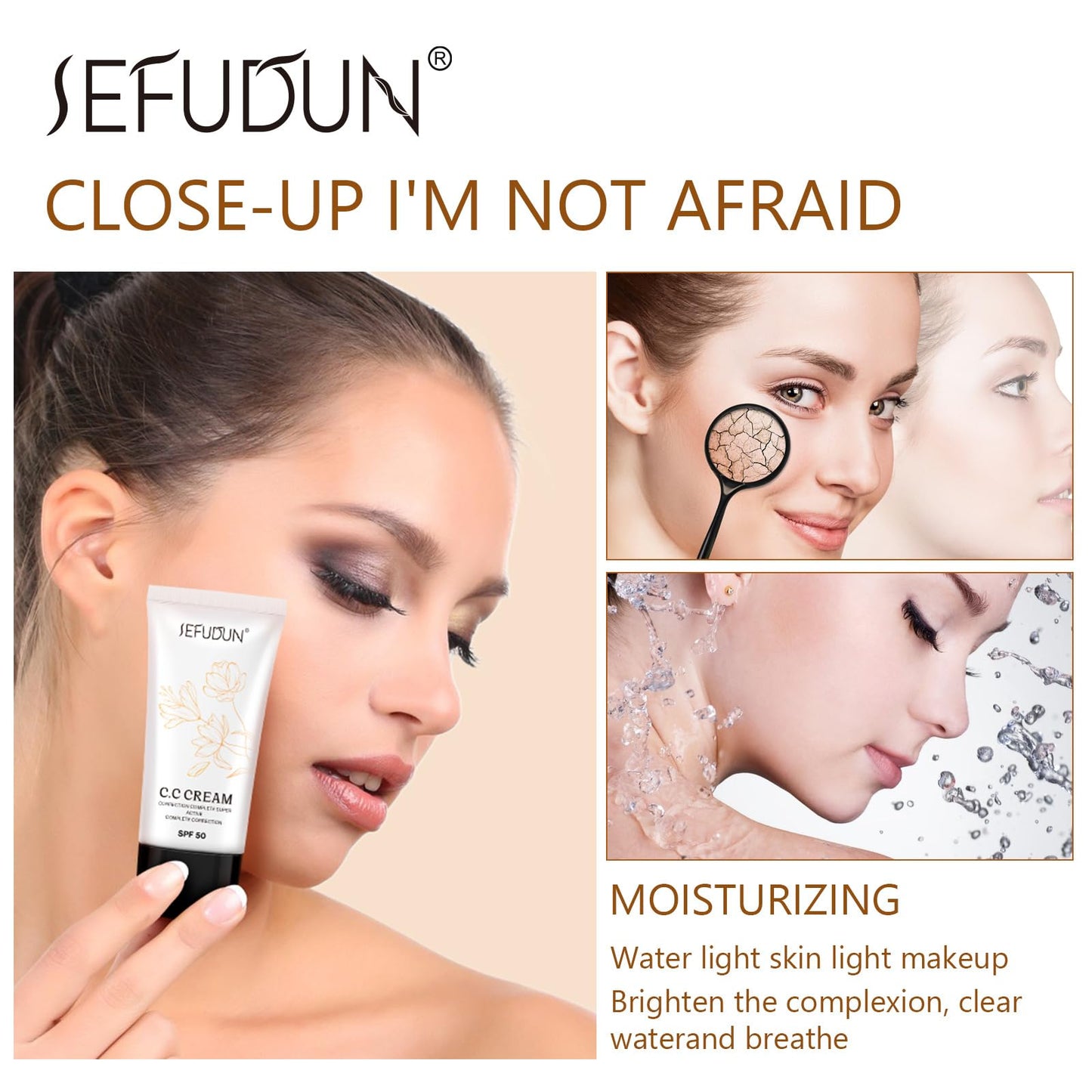 EONFAVE CC Cream - CC Cream Foundation - CC Cream Lightweight Skin Perfector Tinted Moisturiser - Full Coverage Invisible Pores Face Concealer Makeup CC Cream Light with SPF 50