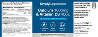 Calcium 1000mg & Vitamin D3 400iu | Supports Bone & Teeth Health | Contributes to Normal Muscle Function | Vegan & Vegetarian Friendly | 180 Tablets = 3 Months’ Supply | GMP-Certified & UK-Made