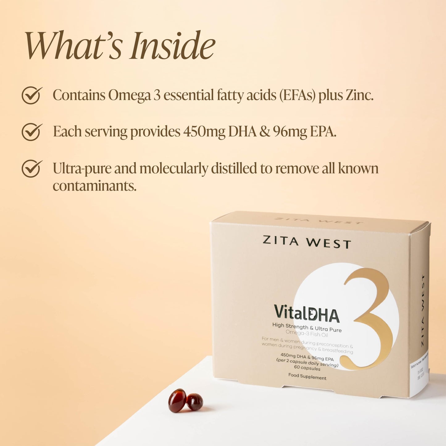 Zita West Vital DHA with Omega 3 for Fertility, Pregnancy and Breastfeeding | (60 Capsules 1 Month Supply)