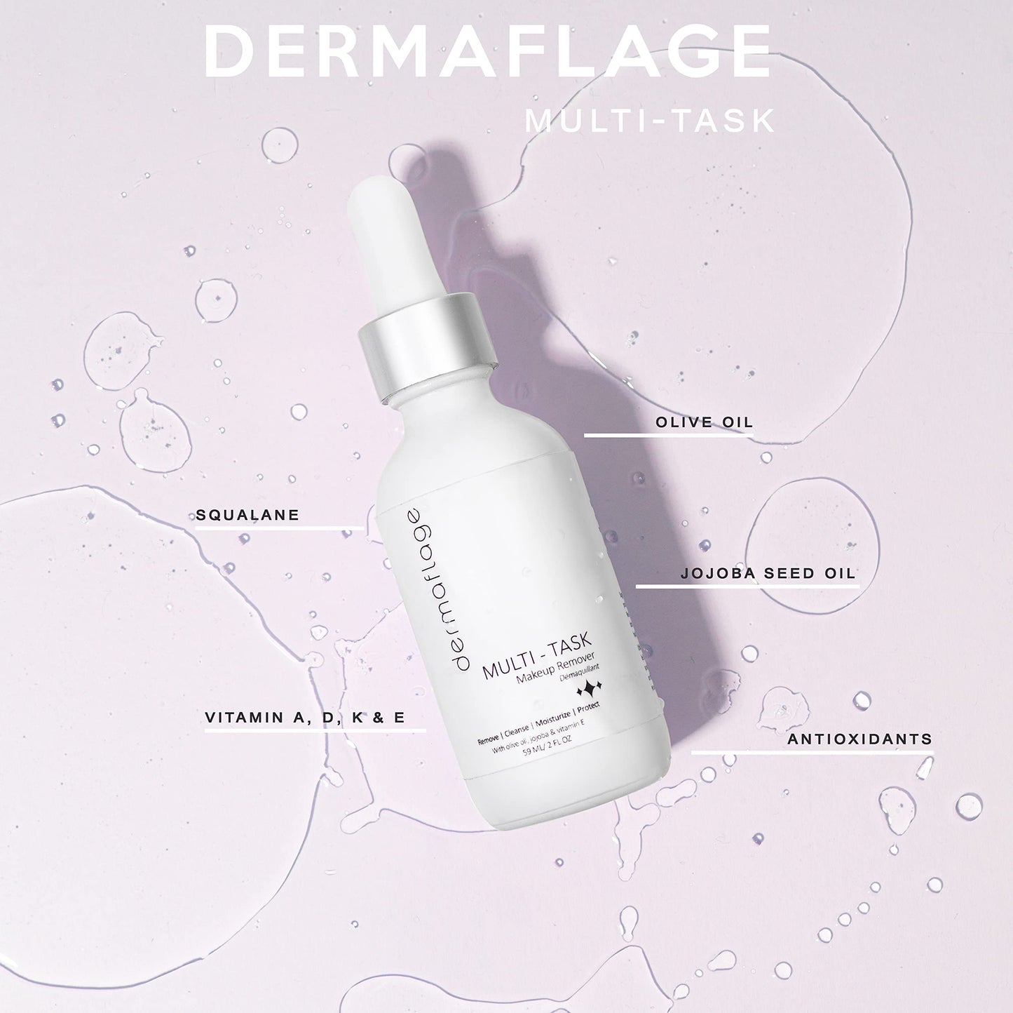 Facial Cleansing Oil | Makeup Remover for Sensitive Skin | Multi-Tasker with Anti-Oxidant Olive Oil, Vitamin E. | By Dermaflage | 59 ml