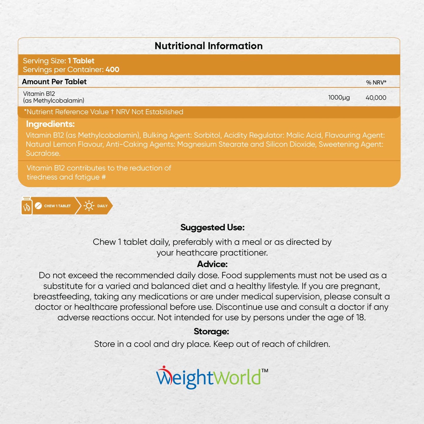 Vitamin B12 High Strength 1000mcg - 1+ Year Supply - 400 Chewable & Vegan Vitamin B12 Tablets - Sugar-Free Methylcobalamin - Vit B12 Supplement for Tiredness & Fatigue - Lemon Flavour - Made in The UK