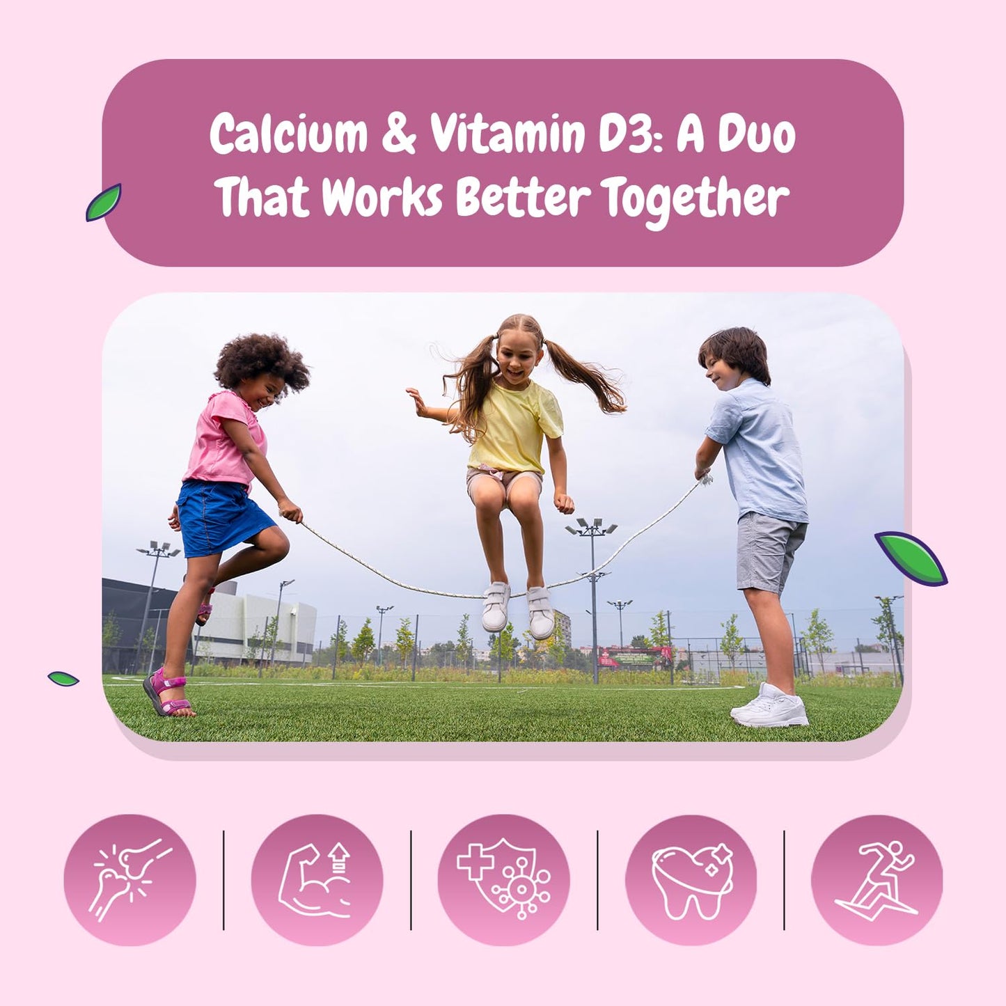 maxmedix Calcium and Vitamin D for Kids | 90 Tasty Gummies | Natural Strawberry & Vanilla Flavours | 45 Days Supply | Vegetarian Calcium for Kids Aged 3-12 Years | Easy to Chew, Gluten-Free & Lactose-Free