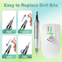 NAILGIRLS Cordless Electric Nail Files, T18 Professional Rechargeable Nail Drill 35000 RPM, Portable E File Kit for Acrylic Gel Nails Manicure Salon Home, White