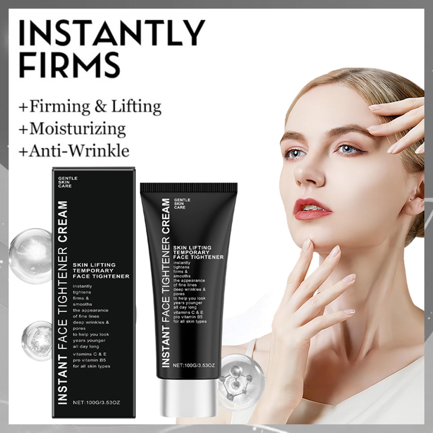 MINSHZEE 100g Face Tightener No-Filter Primer,Fac/e Tigh/tener Anti Wrinkle Firming Cre/am,Instant Fir/mx Temporary Fa/ce Tightener,Skin Tightening Cream for F/ace Li/ft,Instant face tightening cream