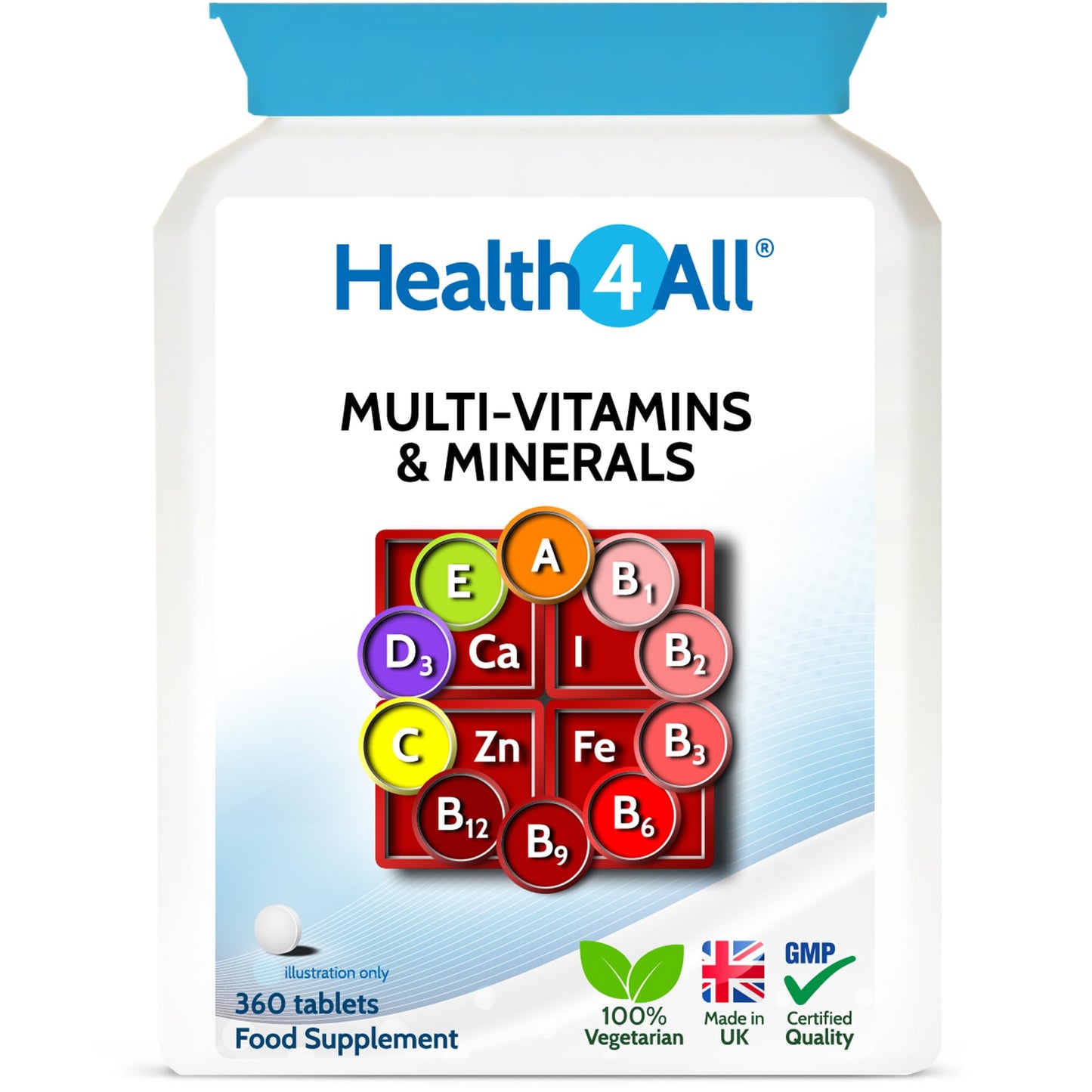 Health4All Multivitamins & Minerals One a Day 360 Easy to Swallow Tablets, 100% RDA