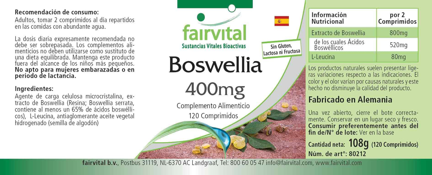 Fairvital | Boswellia Frankincense 400mg - 120 Tablets - Vegan - 65% boswellic acids
