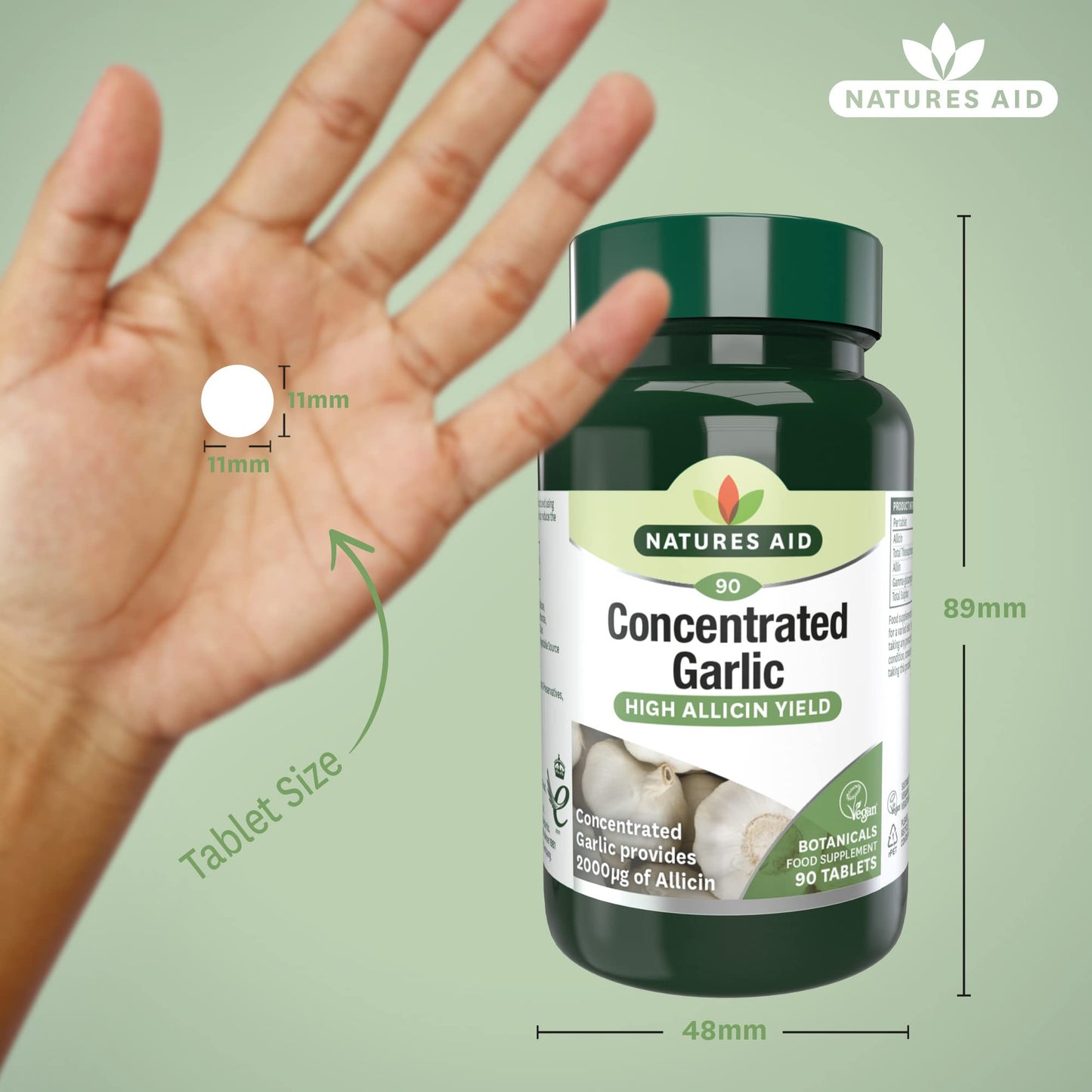 Natures Aid Concentrated Garlic 2000µg - 90 Tablets - High Strength Cold Pressed Allicin & Aliin Supplement - Support Heart Health & Circulation - Vegan Vegetarian Gluten Free Not Capsules or Gummies