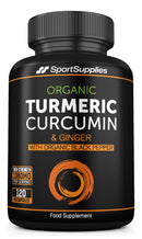 SS Sport Supplies Organic Turmeric Capsules High Strength and Black Pepper with Active Curcumin with Ginger 1380mg - Advanced Tumeric - Each 120 Veg Capsule is Organic (2 Capsules per Serving)