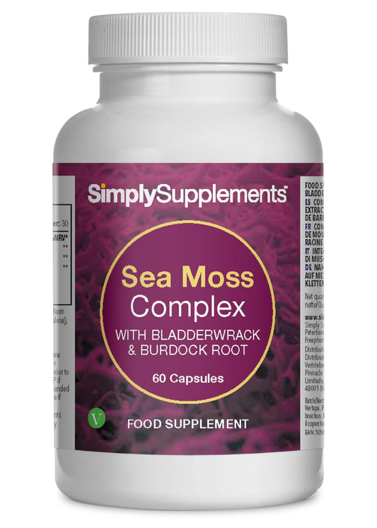 Simply Supplements Sea Moss Capsules | Powerhouse Nutrition from The Ocean | with Added Bladderwrack & Burdock Root | 60 Capsules| Made in The UK