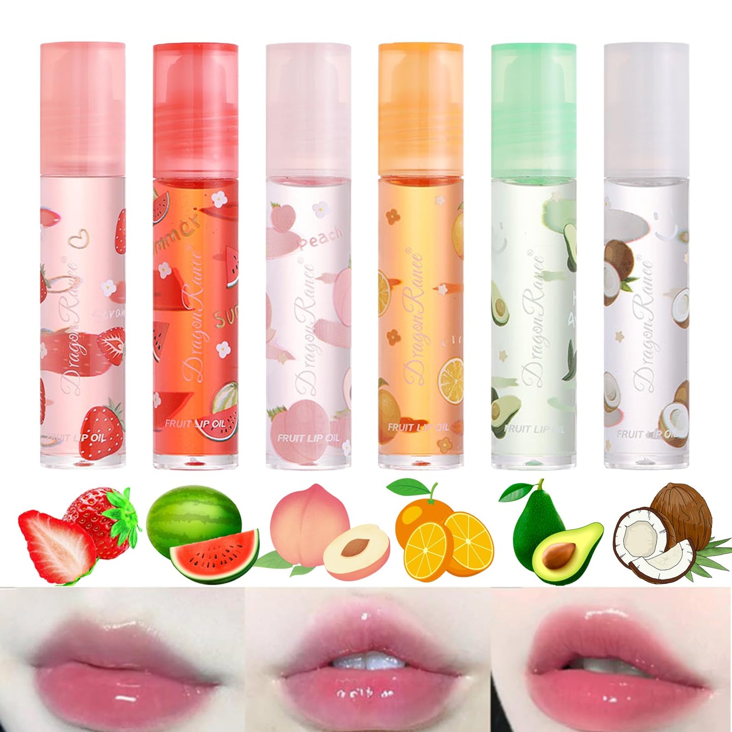 Mrettick Moisturizing Lip Oil 6 Pcs Roll-on Lip Oil Set Fresh Lip Glaze Transparent Colorless Moisturizing Lip Lotion Hydrating Lip Oil Set for Lip Care（Color Box Packaging）
