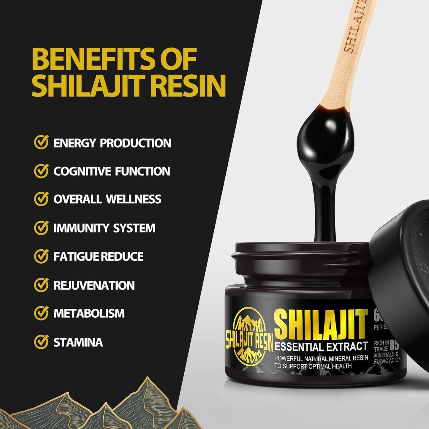 Ymoneyrat Himalayan Pure Natural Shilajit Resin 50g - 3 Months Supply, Gold Grade 100% Pure, Immune System & Vitality Booster, for Men and Women