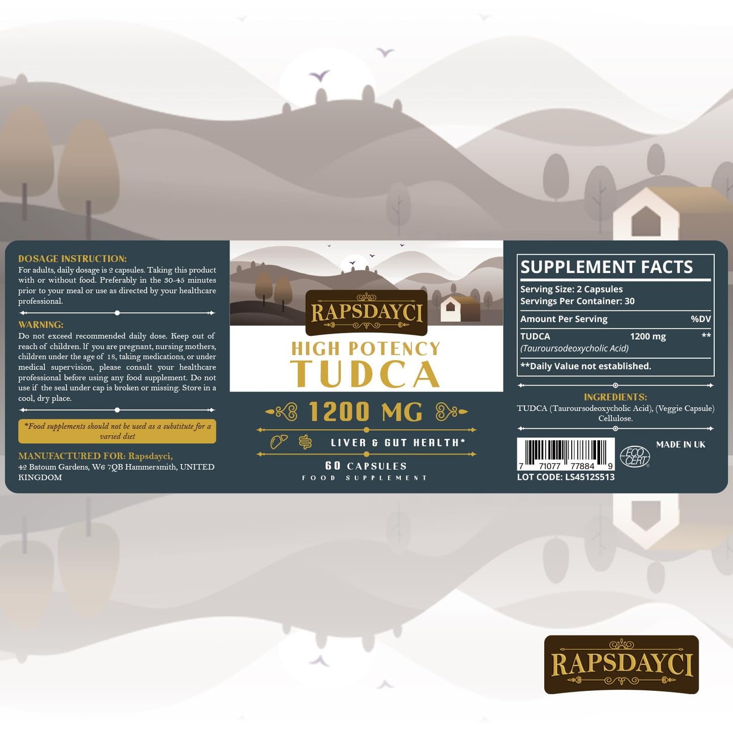 Ultra Strength TUDCA (1200mg Per Serving), 60 Capsules - Tauroursodeoxycholic Acid, Liver Support Supplement, Enhances Proper Bile Production, Boosts Digestion and Immune System Support