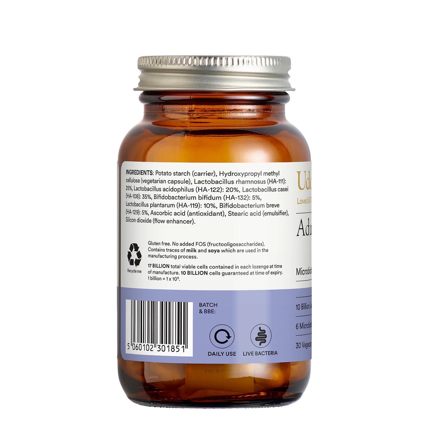 Udo's Choice High Strength Probiotics for Adults – Adults Blend – 17 Billion CFU – 6 Gut-Specific Strains – Daily Microbiotics for Digestive Balance & Bowel Health – 30 Vegecaps – FOS & Gluten Free