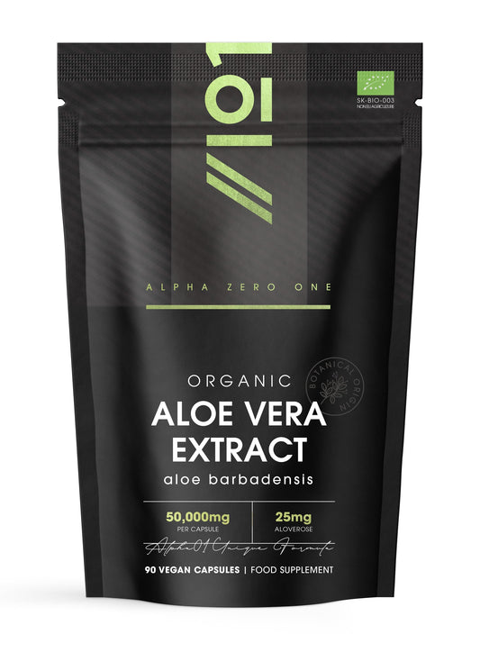 ALPHA01 Organic Aloe Vera Extract 50,000mg - High Strength 25mg Aloveros Supplement - 90 Vegan Capsules (3 Months Supply) - Resealable and Recyclable Pouch - by Alpha01
