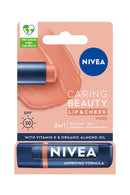 NIVEA Caring Beauty Nude Lip Balm SPF30 (4.8g), 3-in-1 Buttery Lip and Cheek Tint, Rich Colour and 24H Moisturisation with SPF 30 Protection