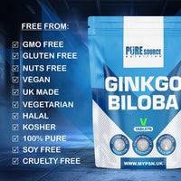 Ginkgo Biloba 6000mg - High Strength Vegan Tablets | Ginkgo Biloba 50:1 Leaf Extract,Gluten Free, GMO Free - Made in UK by Pure Source Nutrition (90 Tablets)