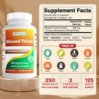 Best Naturals Blessed Thistle Breastfeeding Lactation Capsules - 800mg/Serving - 250 Count