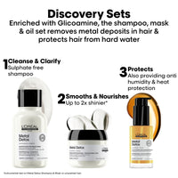 L'Oréal Professionnel Paris L’Oréal Professionnel Metal Detox Shampoo, Hair Mask & Hair Oil Discovery Gift Set, Prevent Damage and Colour Fade from Hard Water, Clarifying shampoo, Hair Treatment, Shine, 100ml, 75ml & 30ml