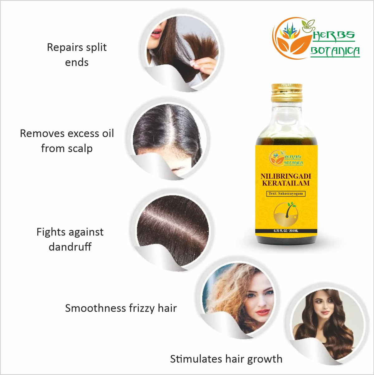 Herbs Botanica Nilibringadi Keratailam Neelibhringadi Hair Oil For Scalp, Hair Loss,Ayurvedic Oil For Hair Premature Graying 200Ml Bottle