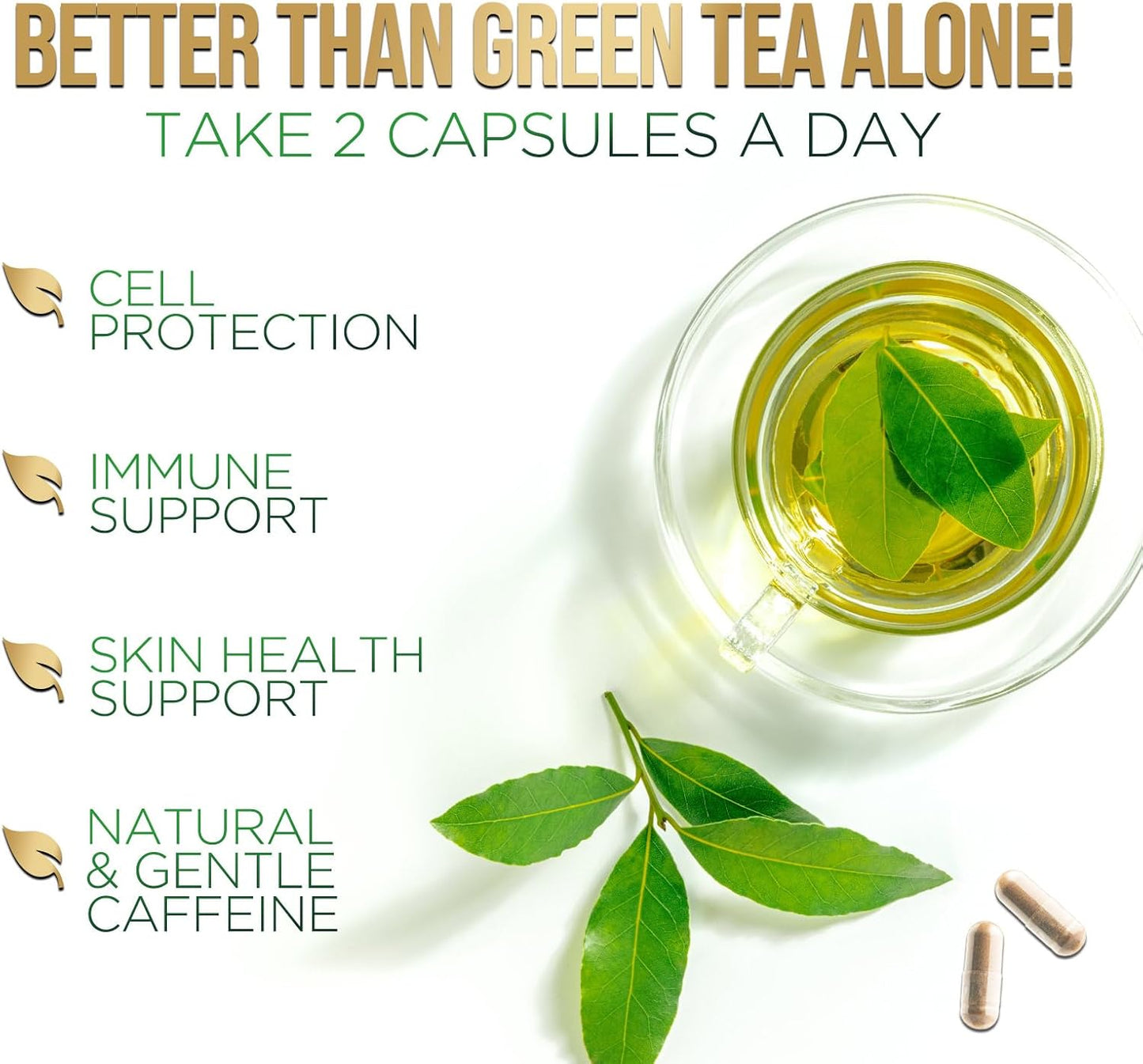 Green Tea Extract Pills - 98% Standardized EGCG 1300mg 3X Extra Strength for Natural Energy -60 Capsules