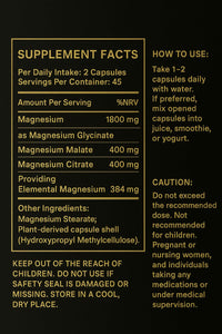 SpektaTek Magnesium Glycinate 3-in-1 Complex – 1800mg with Glycinate, Malate & Citrate – 384mg Elemental Magnesium – High Absorption Vegan Capsules – 90 Count