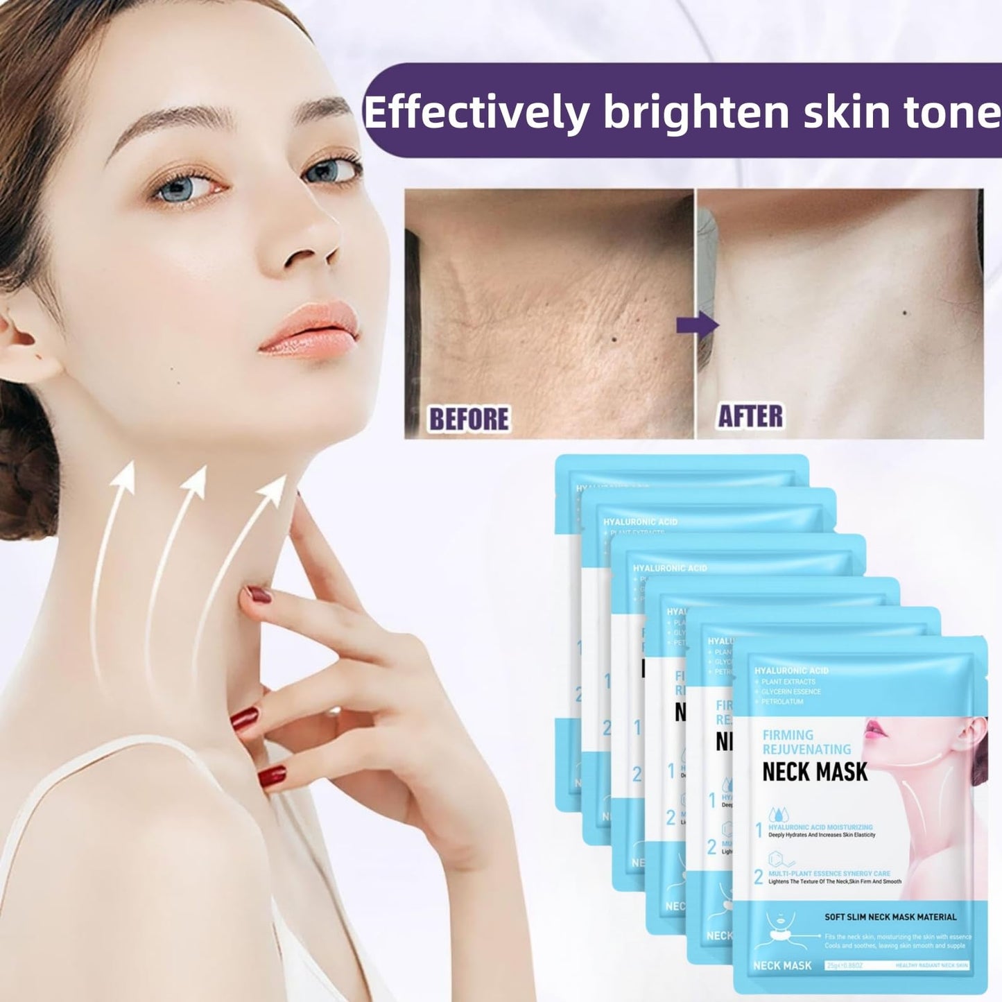 Yoowan 6pcs Firming Rejuvenating Neck Mask,Neck Tightening Products,Collagen Ne-Ck Mask,Dilute Skin Lines And Repair Skin,Moisturizing And Hydrating,Firming And Lifting,Soft And Breathable,Deep Nourishment