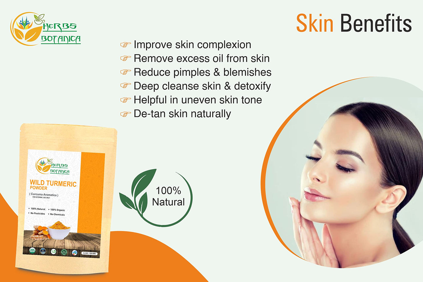 Herbs Botanica Wild Turmeric Powder For Face Reduces Acne, Face Mask, Dark Spots, Hyperpigmentation, Smooth Skin, Kasturi Manjal, Kasturi Turmeric, Aromatic Turmeric 150 Gms / 5.30 Oz