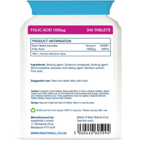 Health4All Folic Acid 1000mcg 240 Tablets, 8 Month Supply, Pregnancy & Energy Support