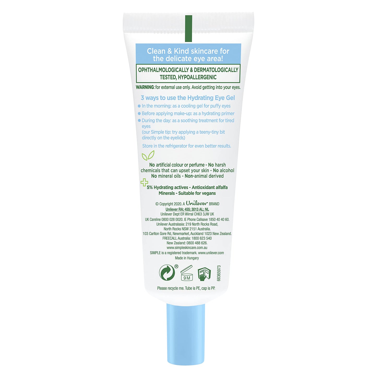Simple Water Boost Hydrating Eye Gel cruelty-free and vegan for the deep & long-lasting hydration of screen-stressed and tired eyes 25 ml