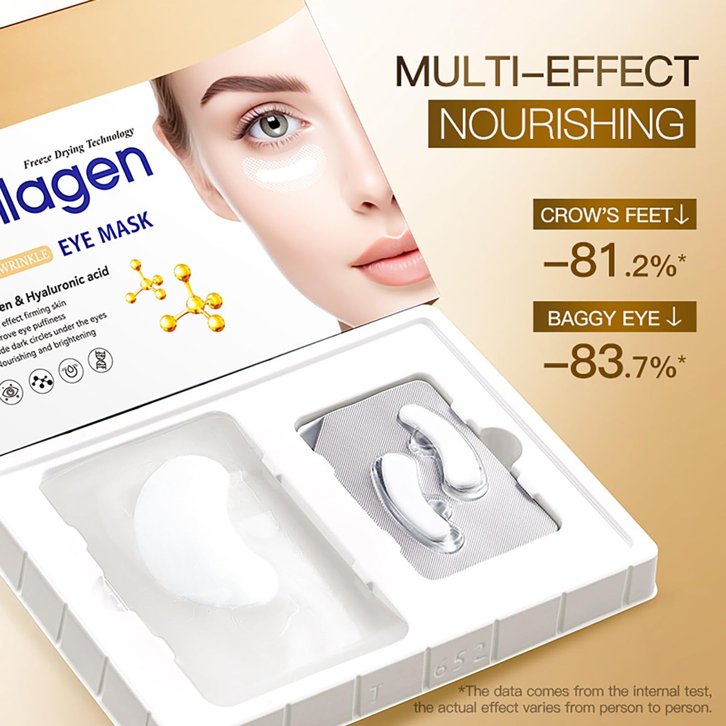 OKAQEE Collagen Under Eye Gel Patches - Hydrating Under Eye Patches with Hyaluronic Acid - Freeze Drying Collagen Eye Masks for Puffy Eyes, Fine Lines & Dark Circles - Eye Bags Remover for Women