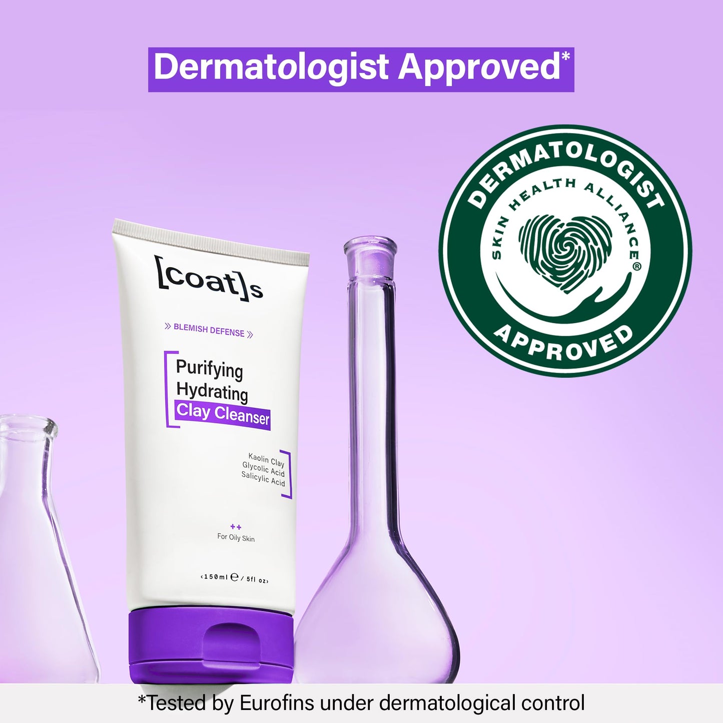 Coats Blemish Defense Purifying Hydrating Clay Cleanser for Oily, Blemish-Prone Skin – With Kaolin Clay, Glycolic Acid & Salicylic Acid to Help Prevent Breakouts – Designed For Young Skin – 150 ml