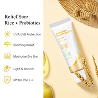 TBeautfave Rice Sunscreen SPF 50+, Relief Sun Rice + Probiotics SPF 50 + Sun Cream, Moisturizing Suncream Factor 50 for Face Body, Korean Sunscreen for Dry Sensitive Skin, No White Cast, 50ml