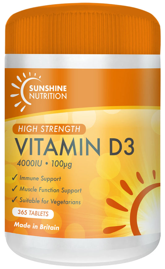 Vitamin D3 Tablets - Maximum High Strength D3 4000IU - One a Day - 365 Days Supply, Easy to Swallow (Adults D3 Tablets) by Sunshine Nutrition. Made in UK.