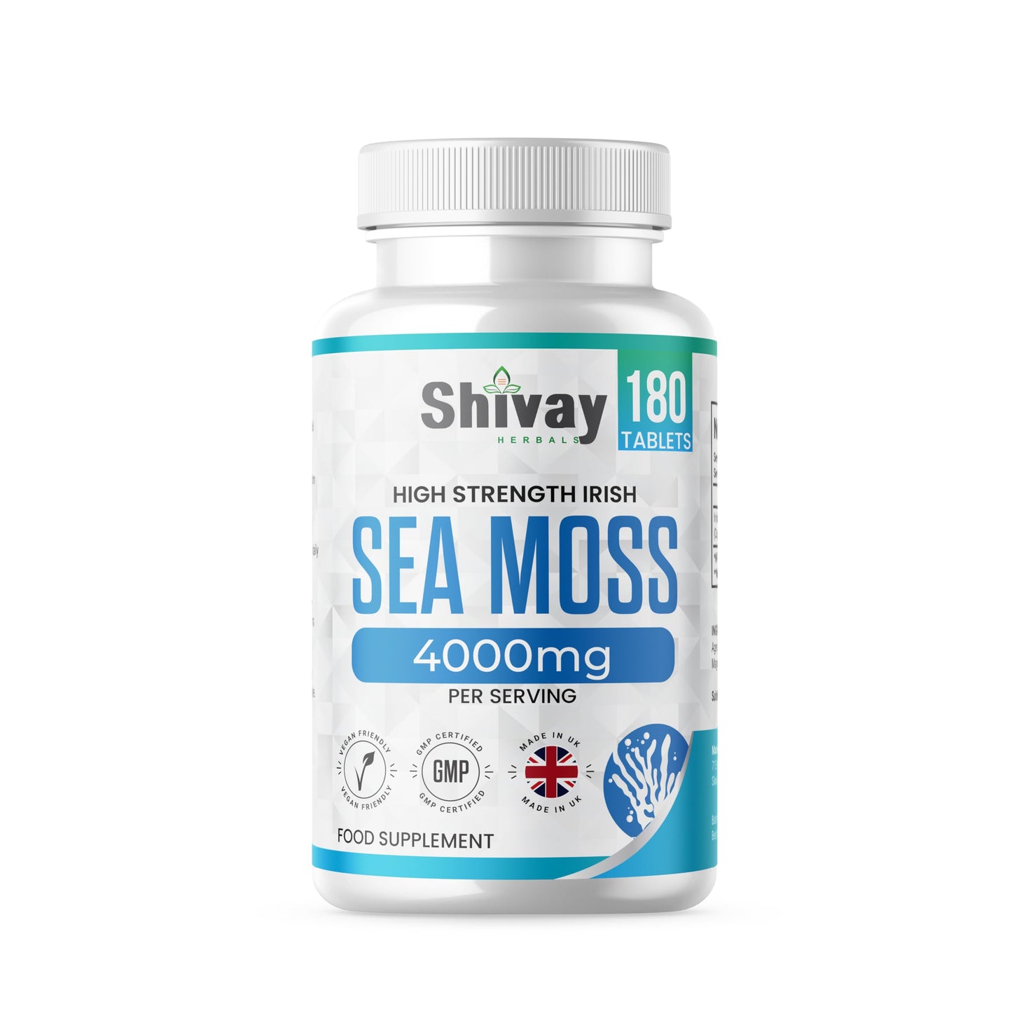 Sea Moss Extract 4000mg Per Serving | 180 Vegan Tablets - 90 Day Supply | High Strength Irish Sea Moss | Made in The UK by Shivay Herbals