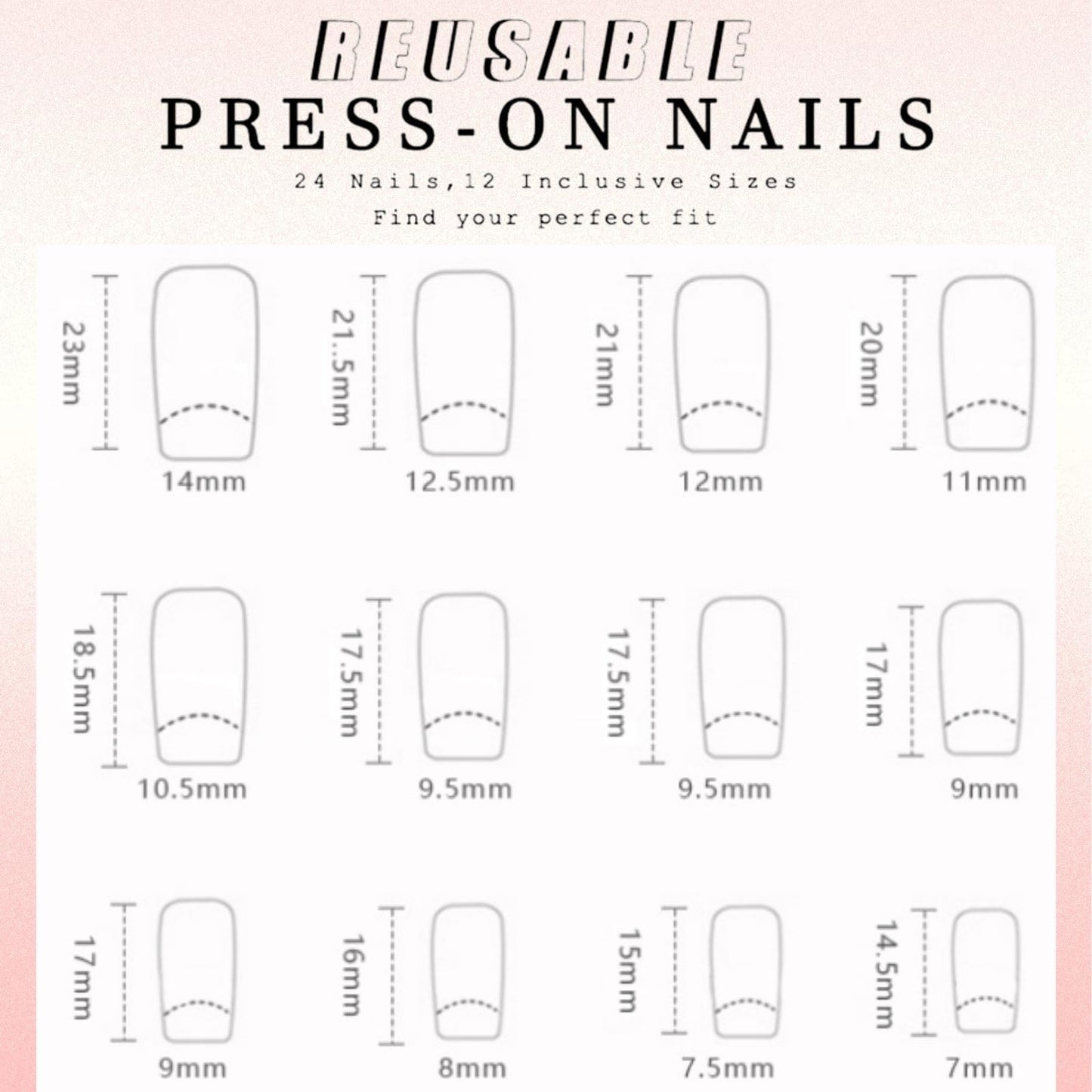 HERBINSOLS Almond False Nails - French Tip Press on Nails - White Tips Press on Nails Short - 12 Sizes Removable Glue on Nails Full Cover Stick on Nails for Women DIY Manicure