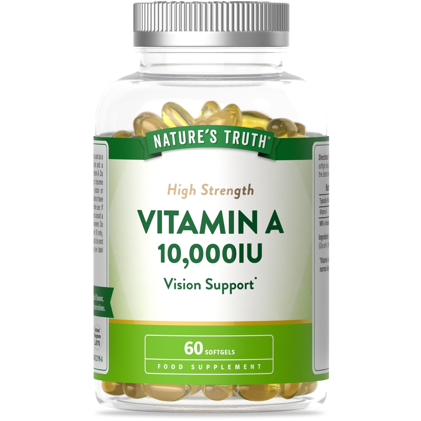 Vitamin A Capsules 10,000IU | High Strength Supplement | Retinyl Palmitate | 60 Softgels | Nature's Truth