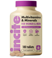 Incite Nutrition Multivitamin Tablets, 180 Vegan Tablets, 6 Month Supply, Daily Formula with 23 Vitamins & Minerals, Immune Support, Energy, Bone Health, Suitable for Vegetarians & Vegans