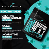 Elite Vitality Creatine Monohydrate 90 Gummies 5000mg + BCAAs & L-Carnitine – 3rd Party Lab Tested, Vegan, Sugar-Free, Pre Workout Muscle Growth & Recovery Gym Supplement for Men & Women – Tangy Blueberry Blast