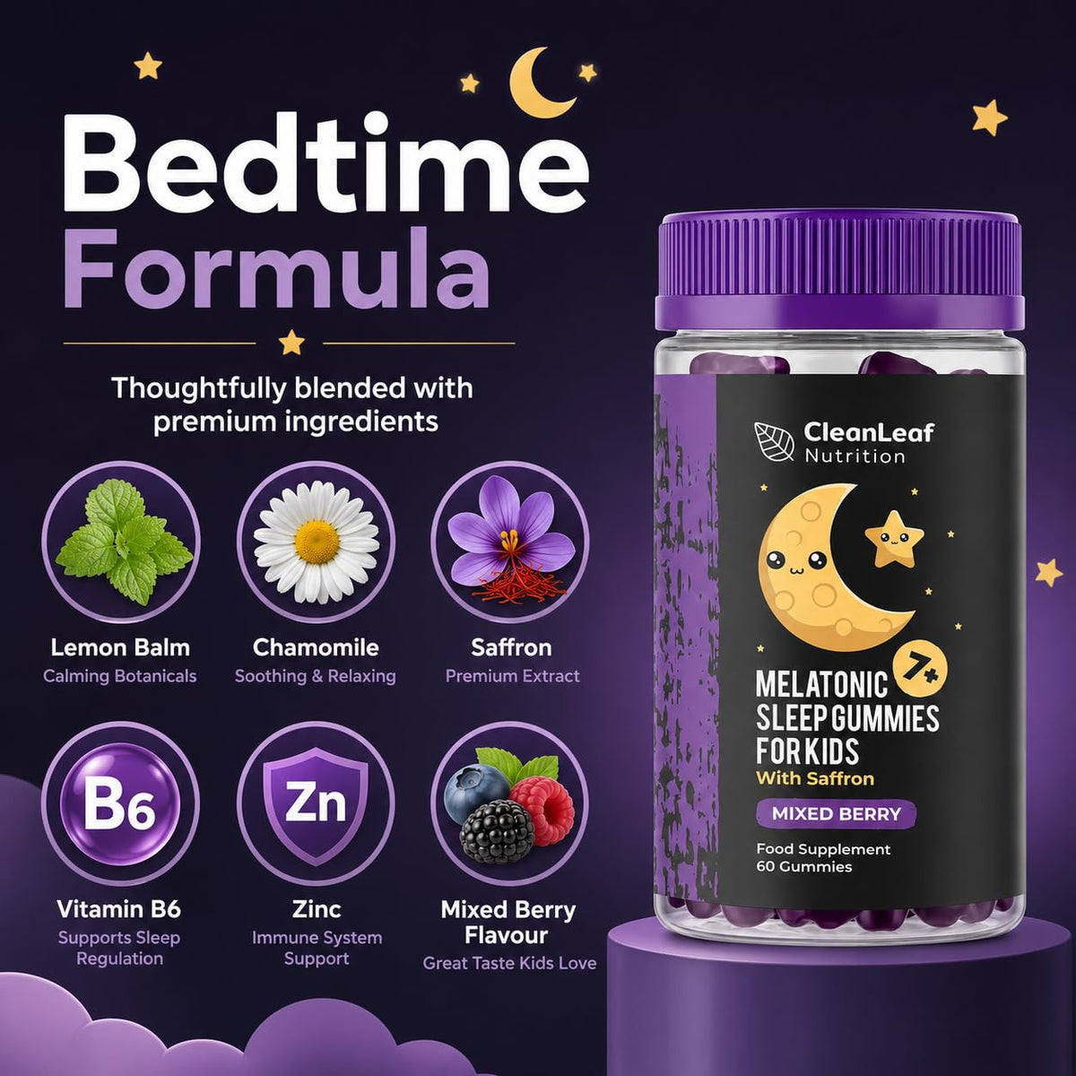 HILLTEN HEALTH Natural Sleep Support Gummies for Kids - Melatonic Formula for Restful Nights, Childrens Sleep Gummies Promoting Natural Melatonin Production, Promotes Healthy Sleep Patterns, 60 Count