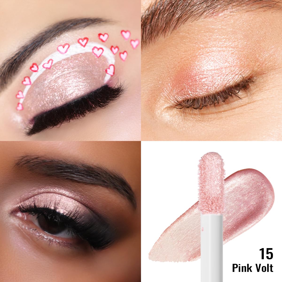 Oulac Liquid Glitter Eyeshadow - Metallic Baby Pink Eyeshadow & Eyeliner, Blendable Sparkly Eye Make-up, Crease Resistant, Non-Greasy, Vegan, 6.8g, Pink Volt (15)