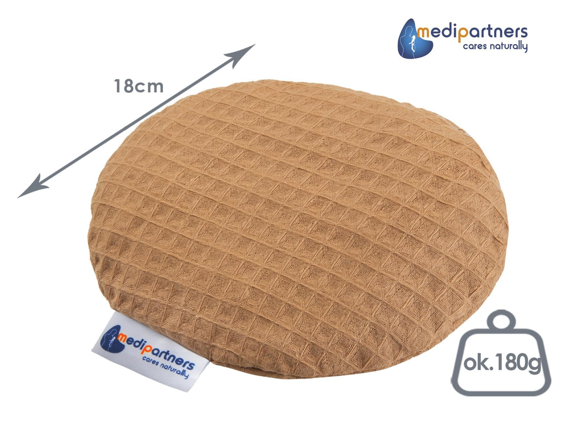 Medi Partners Cherry Stone Cushion Heat Pillow for Babies 180g Round 15cm Eco Natural 100% Cotton Heat and Cold Therapy Massage Therapy (Brown)