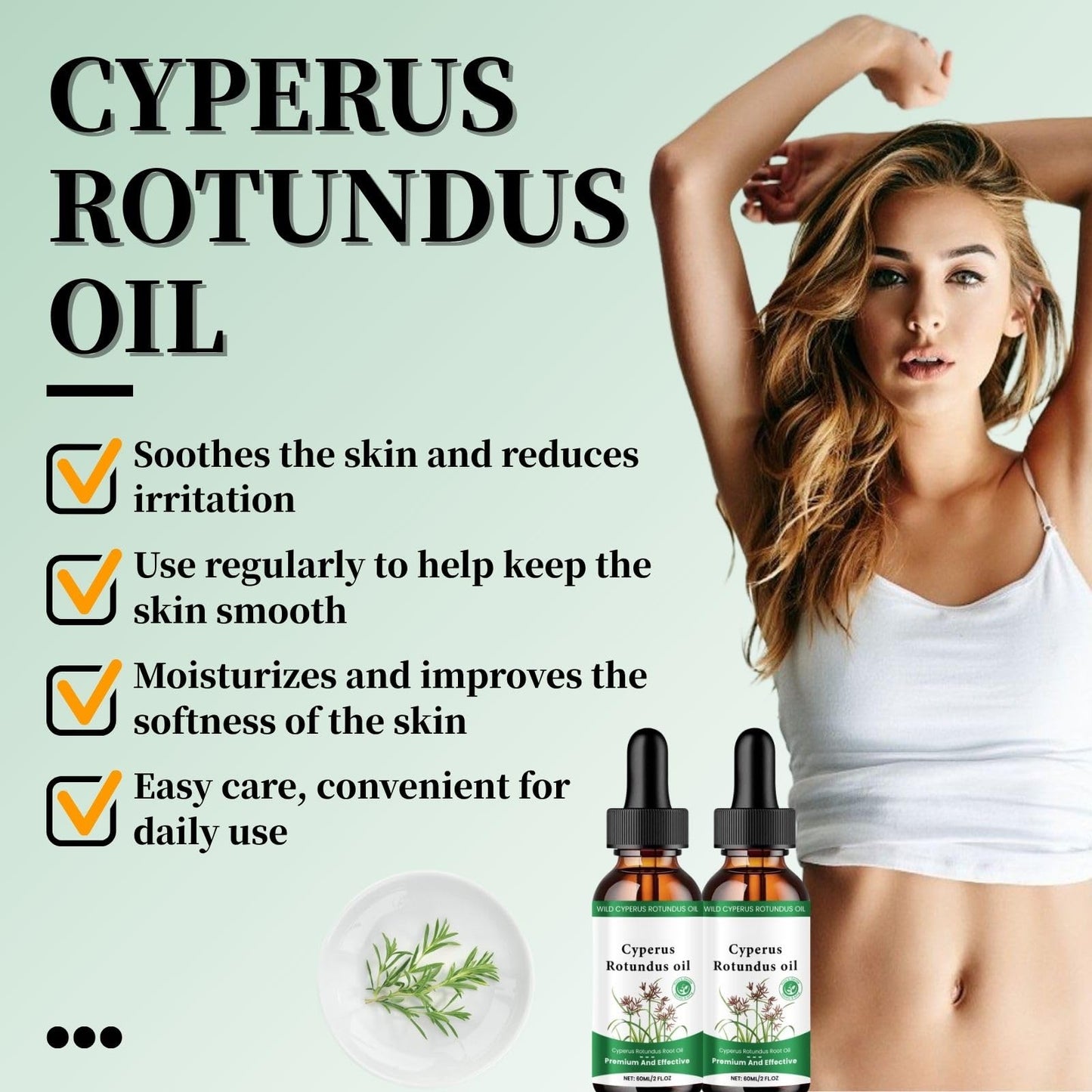 Cureluxe 2pcs Cyperus Oil for Hair Removal，With Natural Grass for Reducing Body Hair Growth, for Hair Growth Inhibitor,Body Moisturiser & Glow Remedy Oil for Women