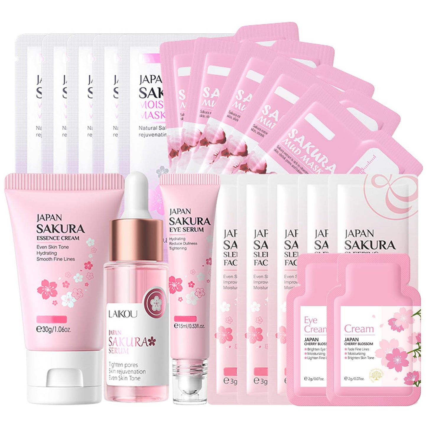 Asheyya Sakura Skincare Set & Kits, Skin Care for Teenage Girls, Skincare for Kids with Face Cream, Face Serum, Lip Mask, Sleep Mask, Eye Mask, Mud Mask(20 Pcs)