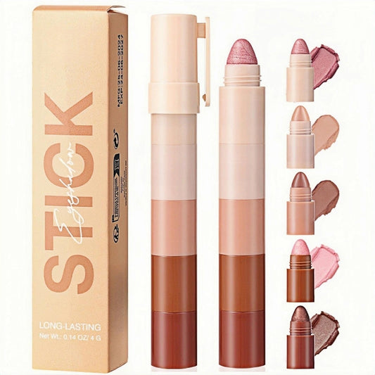 SEMECOMER Eye Shadow Stick - 5-in-1 Velvet & Matte Makeup Eyeshadow Stick, Long-Lasting Creamy Formula, Eyeshadow Pencil Includes Shimmer & Matte Finishes for Effortless Glam, Easy to Carry Combination Design