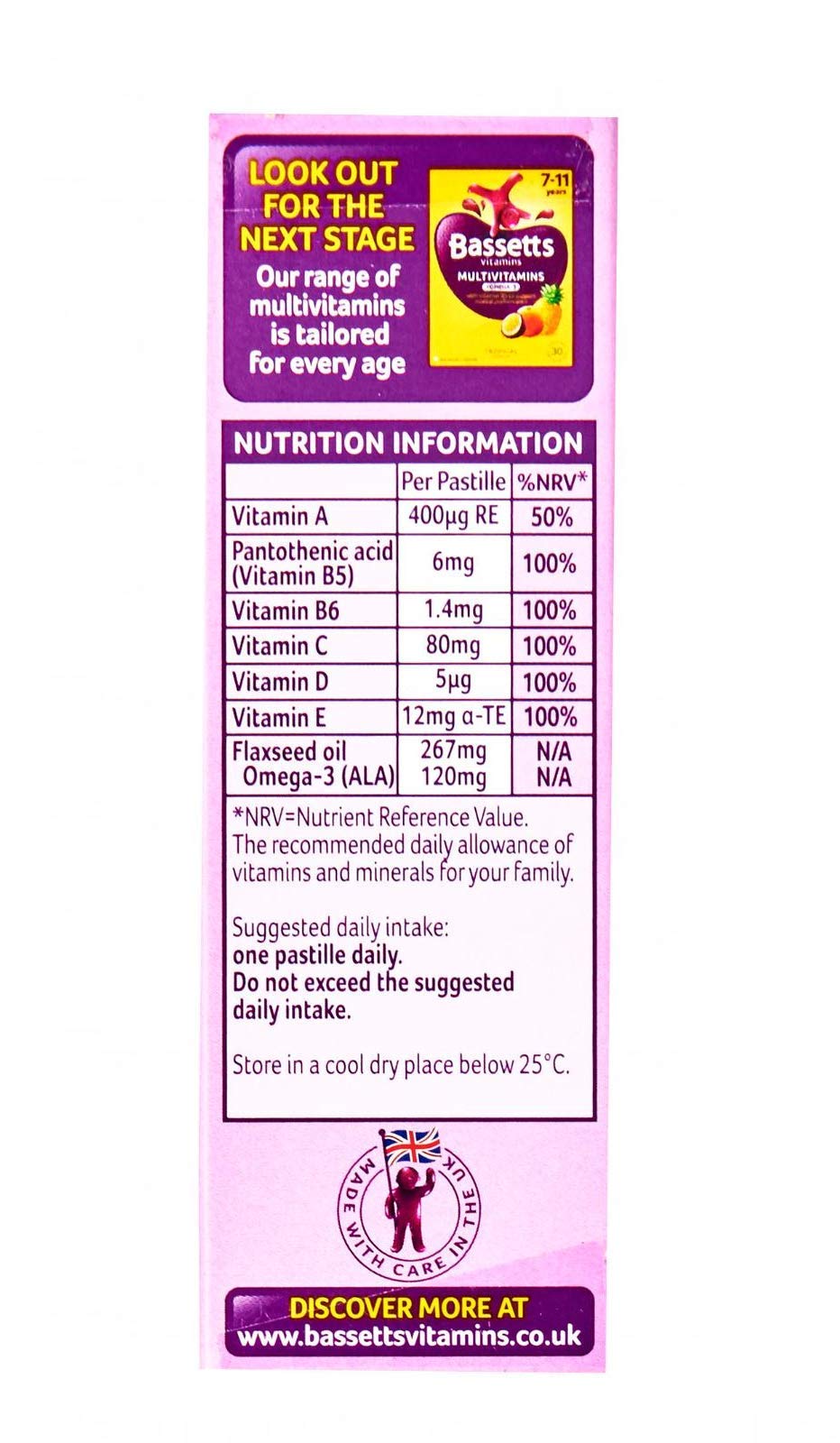 Bassett's 2 X Bassetts 3-6 Years Old Kids Blackcurrant and Apple Flavour Multivitamins Chewies - Pack of 30