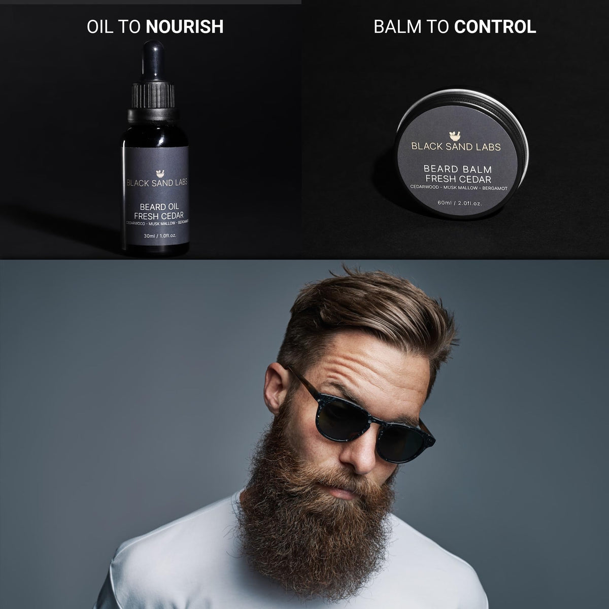 Black Sand Labs Natural Beard Oil for Men - Moisturising Oil with Argan, Jojoba & Castor Oils - Nourishing Beard Oil for Healthier Hair Growth - Premium Beard Care for Men (30ml, Fresh Cedar)