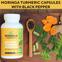 Moringa Mantra Moringa Oleifera Powder & Turmeric Root Powder with Black Pepper 120 Vegan Capsules, Gluten Free, Non - GMO