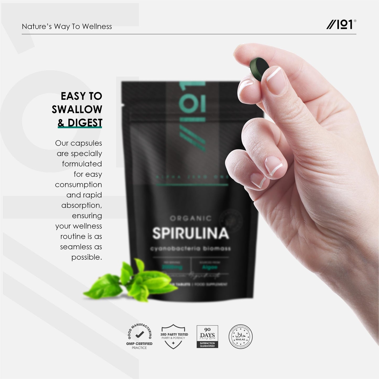 ALPHA01 Organic Spirulina 2000mg – 300 Vegan Tablets - Cold Pressed with No Additives – Resealable and Recyclable Pouch by Alpha01