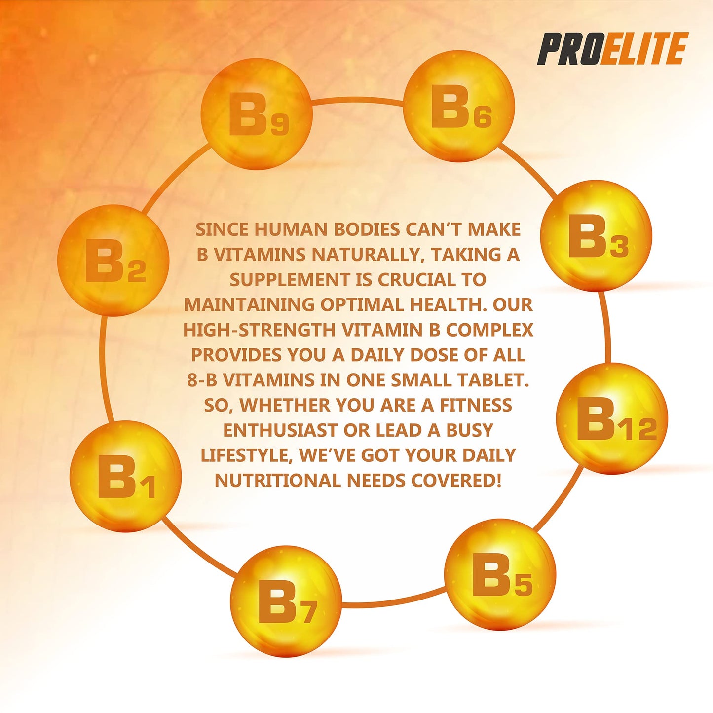 Vitamin B Complex - 365 High Strength Tablets (1 Year Supply) - All 8 B Vitamins B1 - B2 - B3 - B5 - B6 - B12, Biotin, Folic Acid - Reduction of Tiredness & Fatigue PROELITE